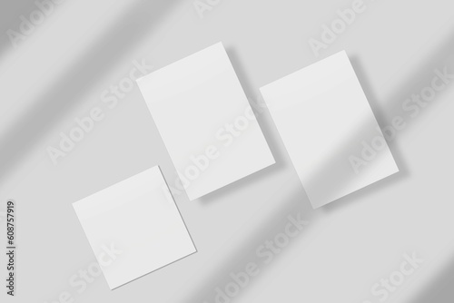 Blank paper for mockup with shadow overlay. 3D Render.