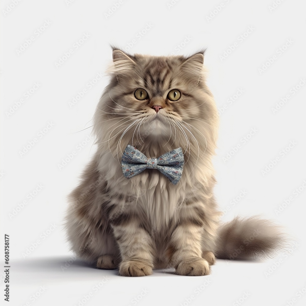 British longhair with light blue bow tie
