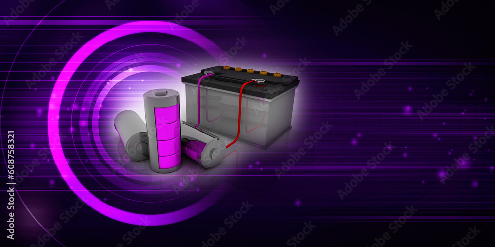 3d rendering Electrical energy and power supply source concept, accumulator inverter battery with charging level indicator 3d rendering Electrical energy and power supply source concept, accumulator inverter battery with charging level indicator