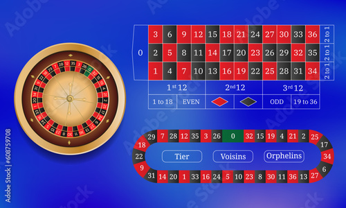 European roulette and online casino. Wheel track. Flat style vector illustration isolated on green background.