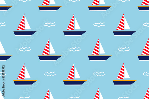Summer pattern with cute simple boats in water