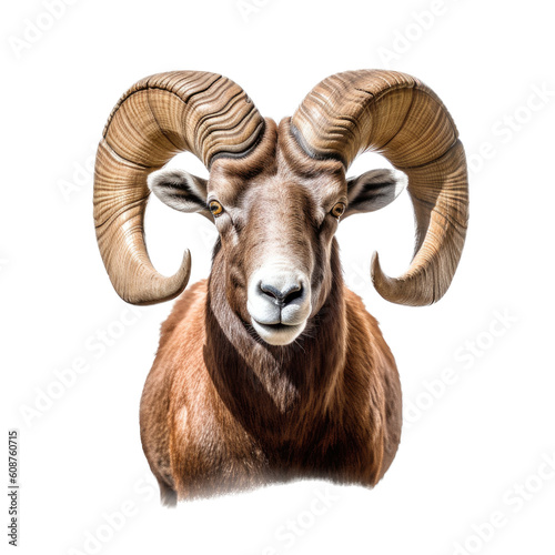  a Rocky Mountain Bighhorn Ram sheep portrait, stately, strong protector, Wildlife-themed, photorealistic illustrations in a PNG, cutout, and isolated. Generative AI