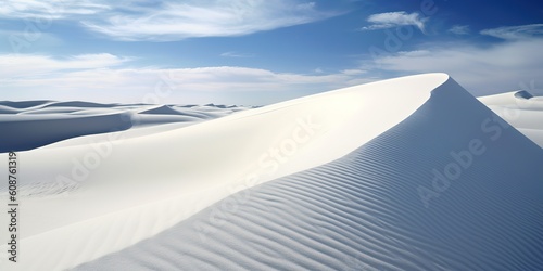 AI Generated. AI Generative. Beautiful white sand dune with blue sky. Graphic Art