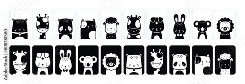 Adorable black and white montessori flashcards (sensory cards) with animals.	
