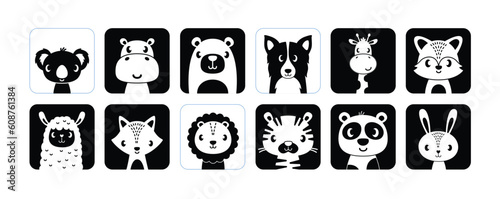 Adorable black and white montessori flashcards (sensory cards) with animals.	
