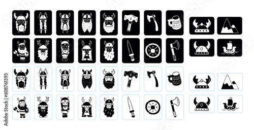 Adorable fully editable set of viking illustrations which would be perfect for coloring book or flash montessori cards.