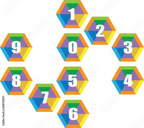 六角形のカラフルな数字のアイコンセット