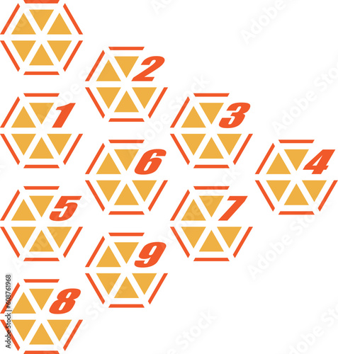 六角形のオレンジの数字のアイコンセット