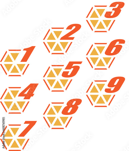 六角形のオレンジの数字のアイコンセット2
