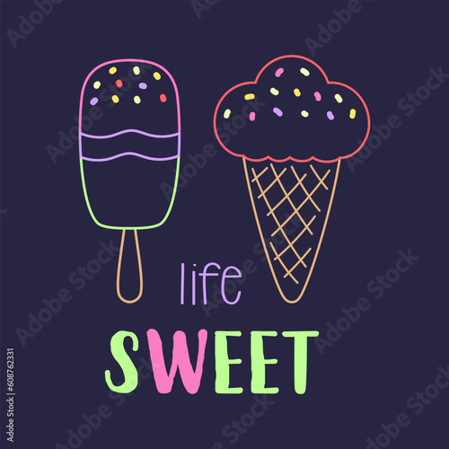 cartoon greeting card with cute ice cream