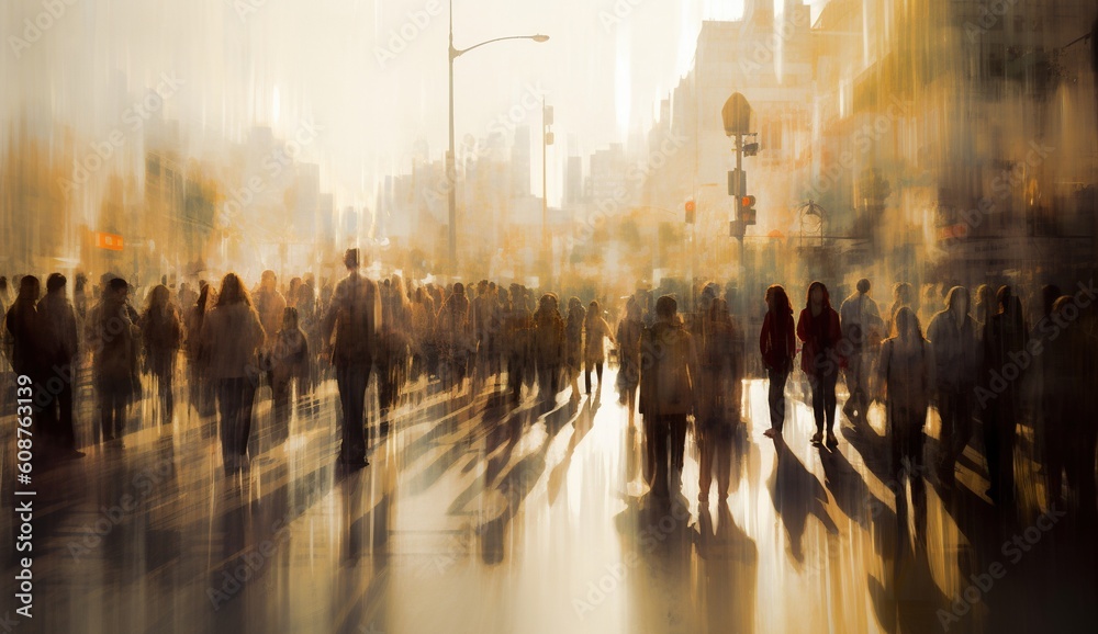 pedestrians walk in the city, blur effect
