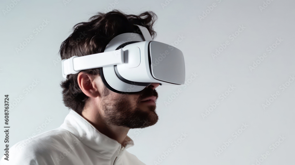 Closeup side Face men with VR grasses. Generative AI illustrations Closeup side Face men with VR grasses. Generative AI illustrations