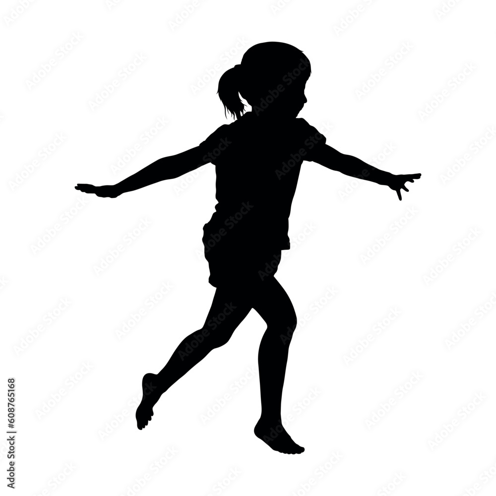 Little girl open arms running silhouette.