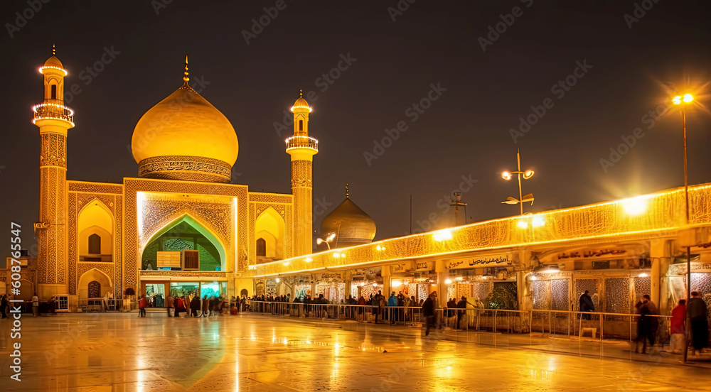Shiite mosques with golden domes in Karbala - Created with Generative AI Technology
