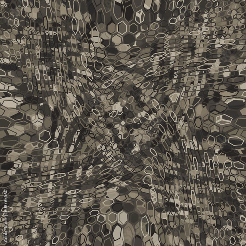 Beige halftones hexagon snake skin. Seamless geometric vector texture