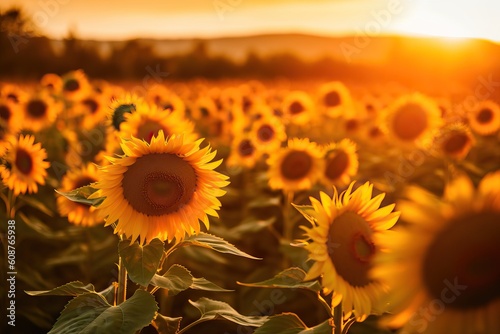Sunflower field at golden h...
