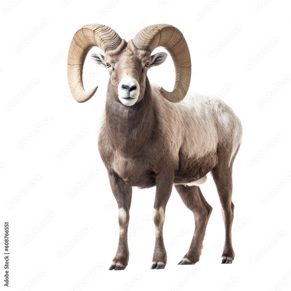 a Bighorn ram full body, 3/4 view in a wildlife-themed, illustration in a PNG, cutout, and isolated. generative ai a Bighorn ram full body, 3/4 view in a wildlife-themed, illustration in a PNG, cutout, and isolated. generative ai
