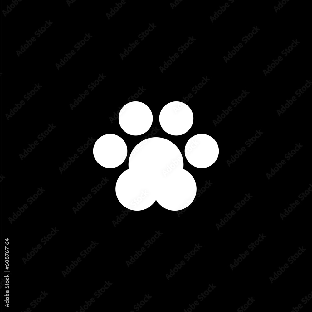 Cute shape paw print. Animal track icon isolated on black background Cute shape paw print. Animal track icon isolated on black background