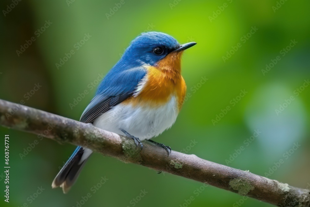 Beautiful bird: a male Indochinese or Tickell's Blue Flycatcher (Cyornis sumatrensis). Generative AI Beautiful bird: a male Indochinese or Tickell's Blue Flycatcher (Cyornis sumatrensis). Generative AI