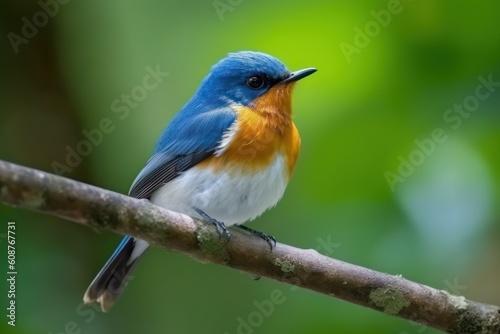 Beautiful bird: a male Indochinese or Tickell's Blue Flycatcher (Cyornis sumatrensis). Generative AI
