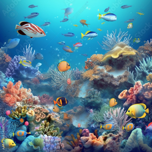 Underwater Reef Illustration With Colorful Coral And Marine Life