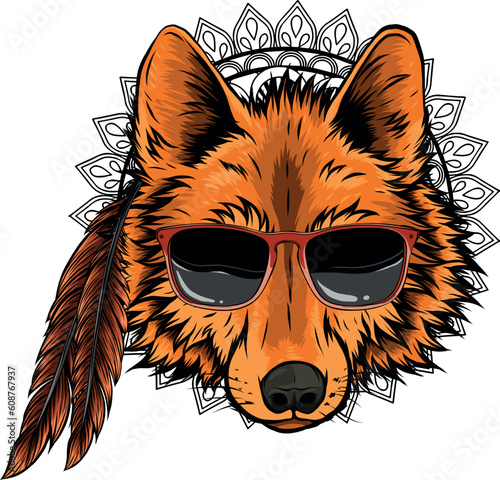 vector illustration of wolf head with sunglasses
