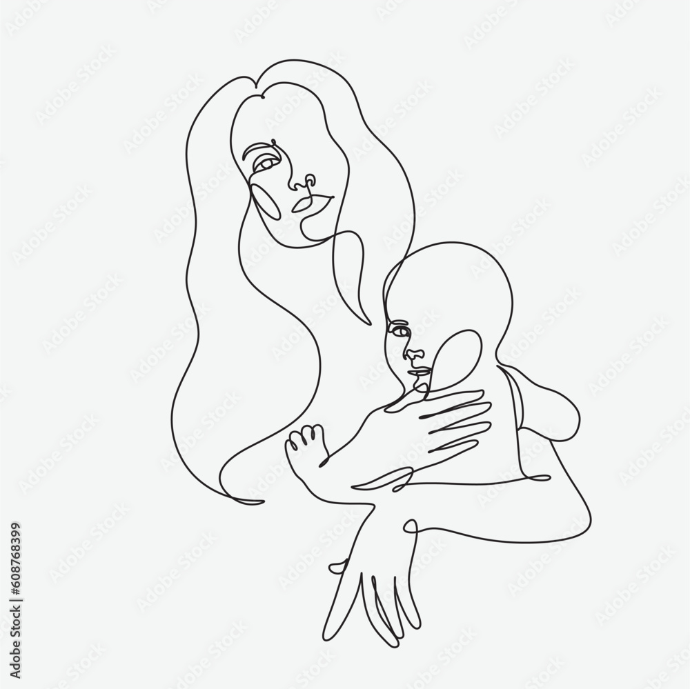 Mothers Day line art. Solid line,continuous one line drawing. Mother holding her baby . Continuous line art vector.Happy Mothers Day concept. Mothers Day line art. Solid line,continuous one line drawing. Mother holding her baby . Continuous line art vector.Happy Mothers Day concept.