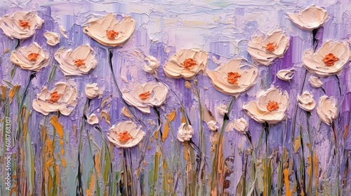 Obraz na płótnie Generative AI, Oil painting of spring flowers on canvas