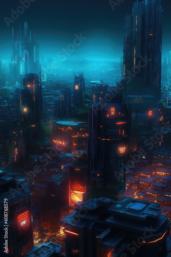 cityscape Futuristic Cyberpunk Night Metropolis  Generative AI