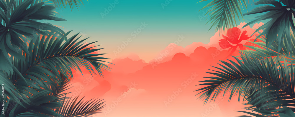 Summer tropical background - Refreshing design pop colors banner - Generative AI