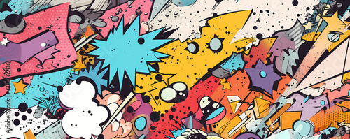 Abstract halftone comics background - Modern design shapes in pop colors banner - Generative AI