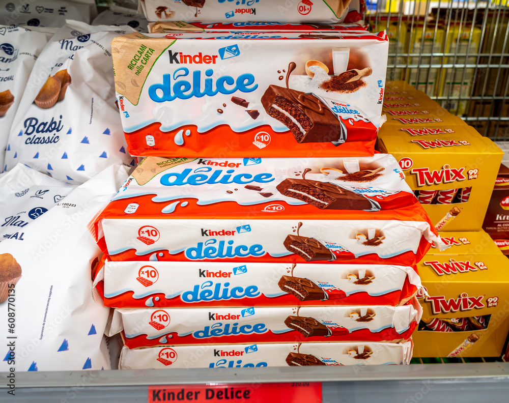Italy may 31, 2023 Kinder Delice snacks in 10piece recyclable paper