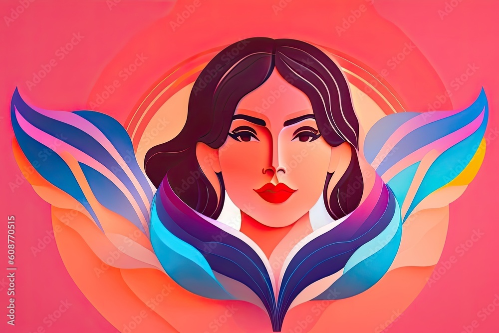 Womens Day Banner with Silhouette Colorful Background Generative AI Art Womens Day Banner with Silhouette Colorful Background Generative AI Art