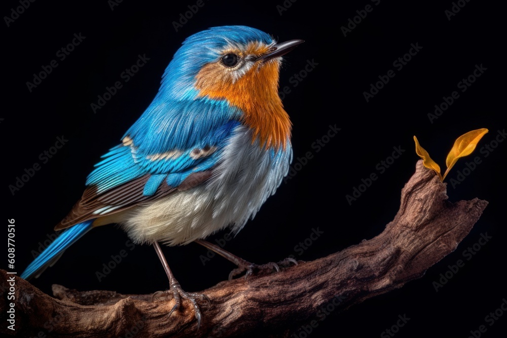 Fototapeta premium Blue Bird - Ultramarine Flycatcher (Ficedula superciliaris). Full. Generative AI