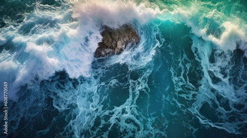 a birds-eye view of a dramatic ocean wave, horizontal abstract waves, crashing and swirling, aqua water waves, Abstrac-themed, drone aerial, photorealistic illustrations in JPG.Generative AI