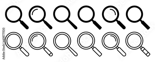Magnifying glass icon. Magnifying glass icon in line and flat style. magnifier or loupe sign isolated on transparent background, Search symbol. Vector illustration.