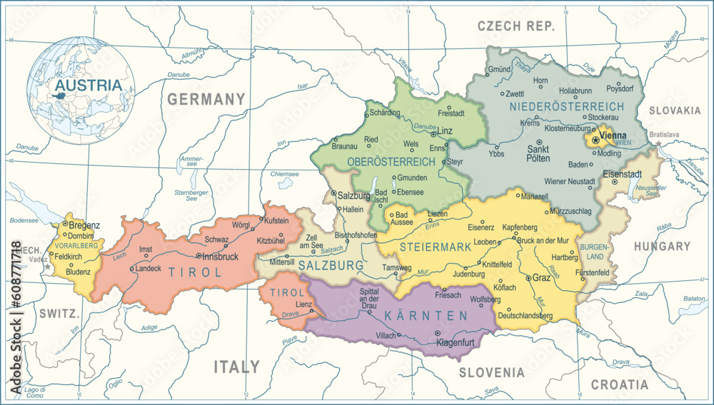 Austria Map - highly detailed vector illustration