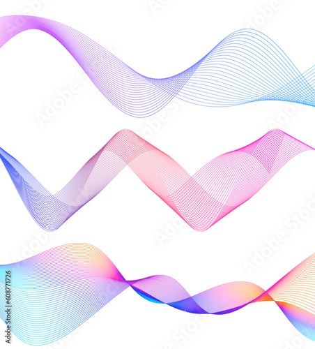Design elements. Wave of many gray, color lines. Abstract wavy stripes on white background isolated. Creative line art. Vector illustration EPS 10.