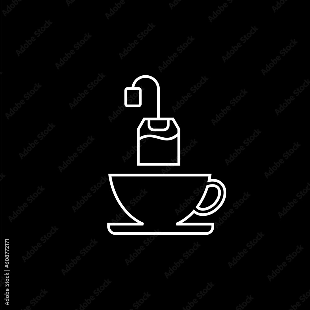 Tea icon for web design isolated on black background Tea icon for web design isolated on black background