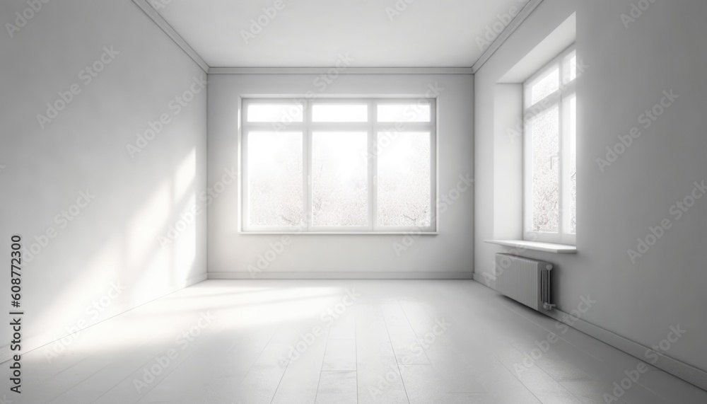 Window shadow, window in room, light reflecting from window, white room. Generative AI Window shadow, window in room, light reflecting from window, white room. Generative AI