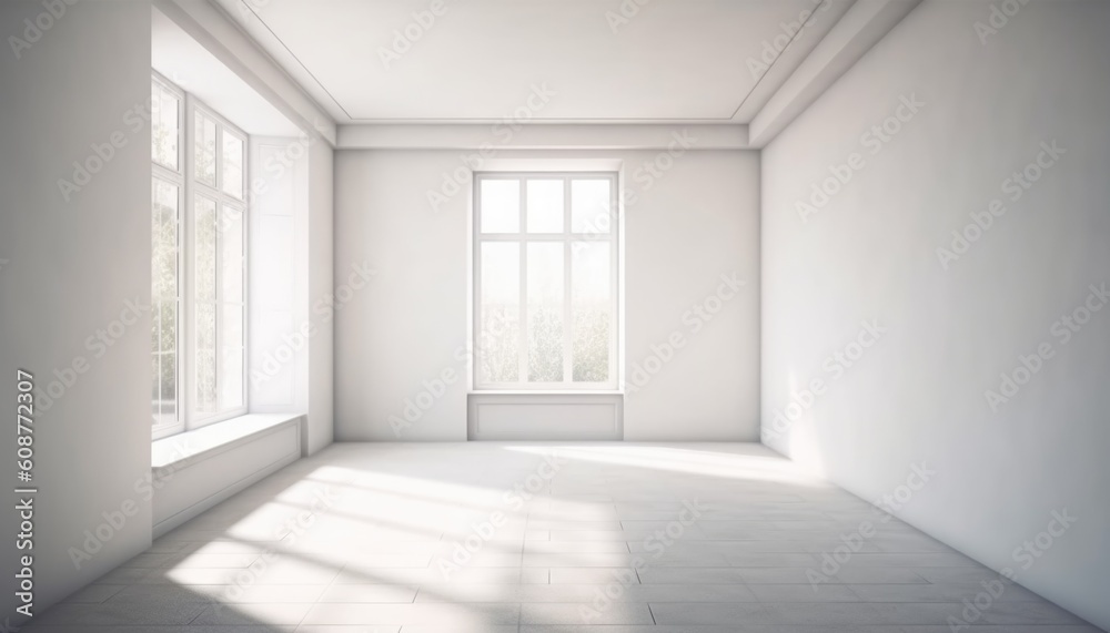 Window shadow, window in room, light reflecting from window, white room. Generative AI Window shadow, window in room, light reflecting from window, white room. Generative AI