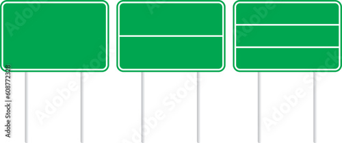 Green traffic road sign with 1 and 2 white blank lines