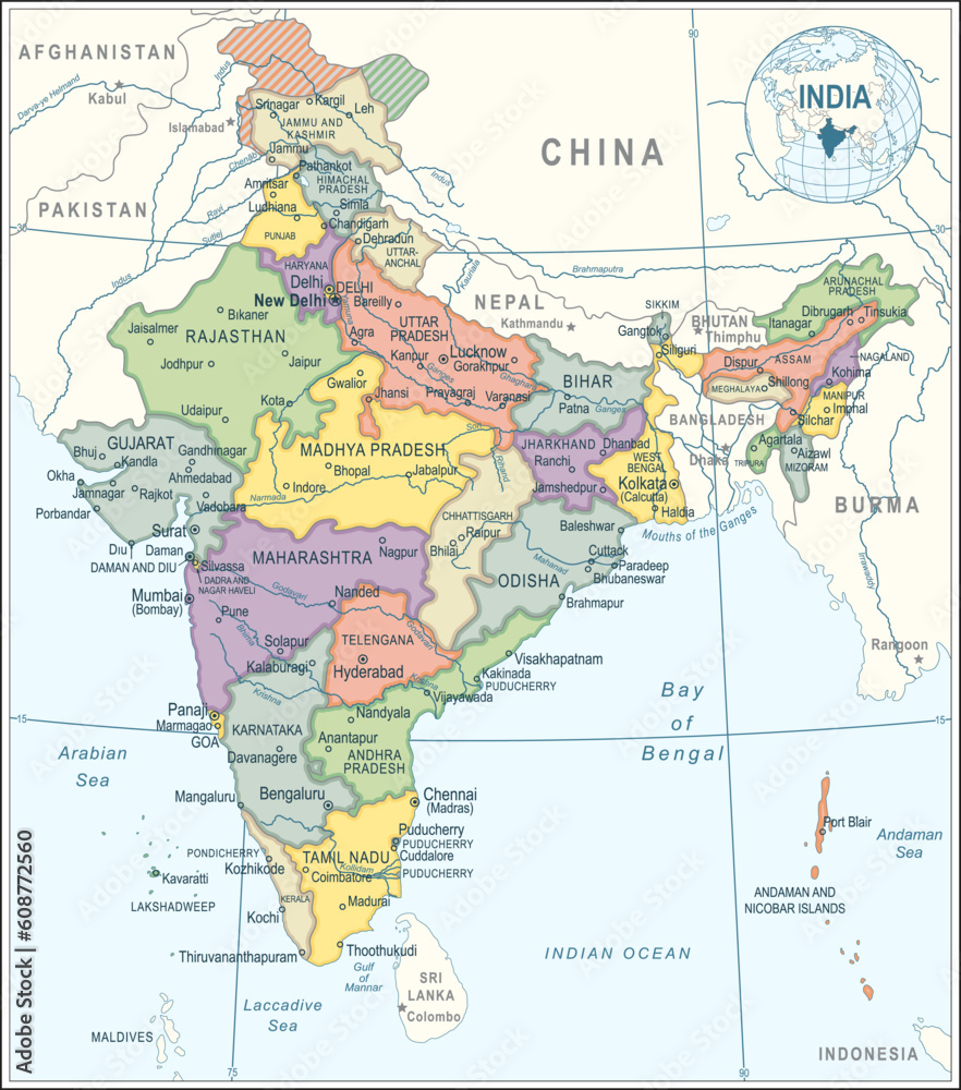 India Map - highly detailed vector illustration