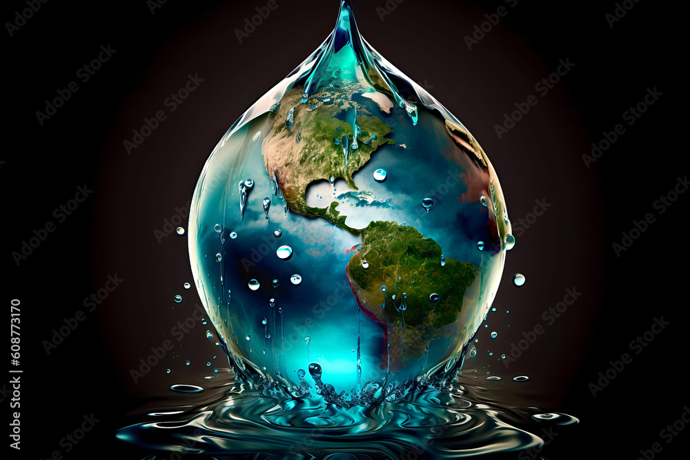 World water day, Planet earth in the shape of a water drop. Concept of environmental preservation and water saving, Generative Ai World water day, Planet earth in the shape of a water drop. Concept of environmental preservation and water saving, Generative Ai