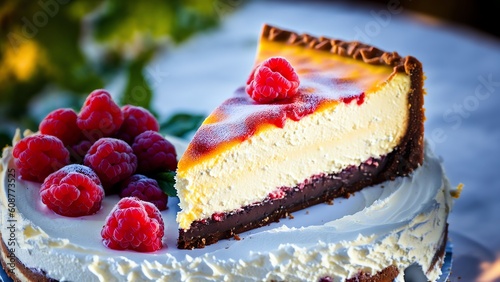 Delicious Cheesecake With Raspberries. Generative AI