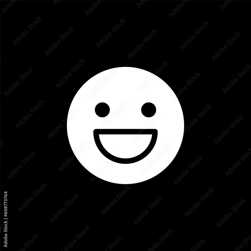 Smile, laugh icon. Customer feedback vector emoticon. White icon on black background. Smile, laugh icon. Customer feedback vector emoticon. White icon on black background.