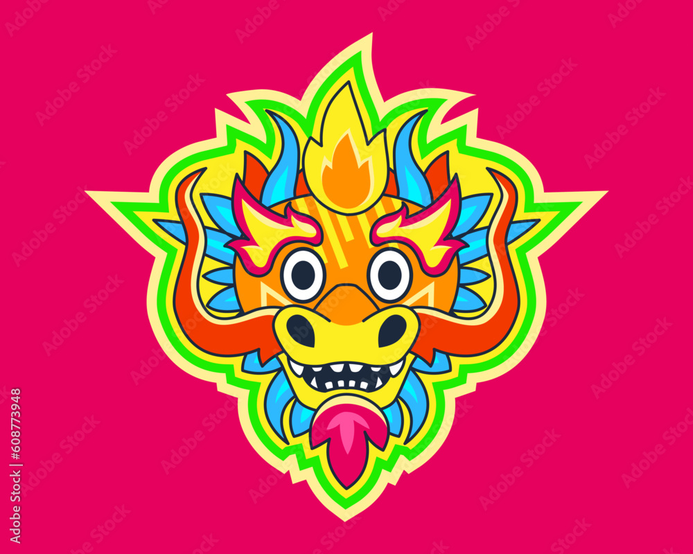 Dragon muzzle for New Year 2024 celebration. Bright design template concept for banners, websites. New year card 2024. Vector illustration