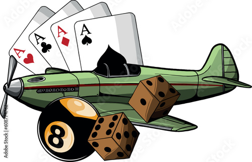 vector illustration of fighter airplane with pub game