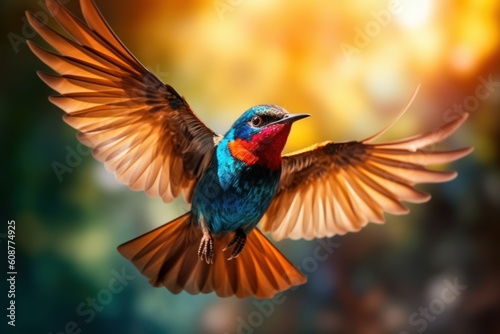 Colorful Bird in Flight. Generative AI