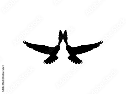 Silhouette of the Flying Pair Bird of Prey, Falcon or Hawk, for Logo, Pictogram, Website, Art Illustration, or Graphic Design Element. Vector Illustration 